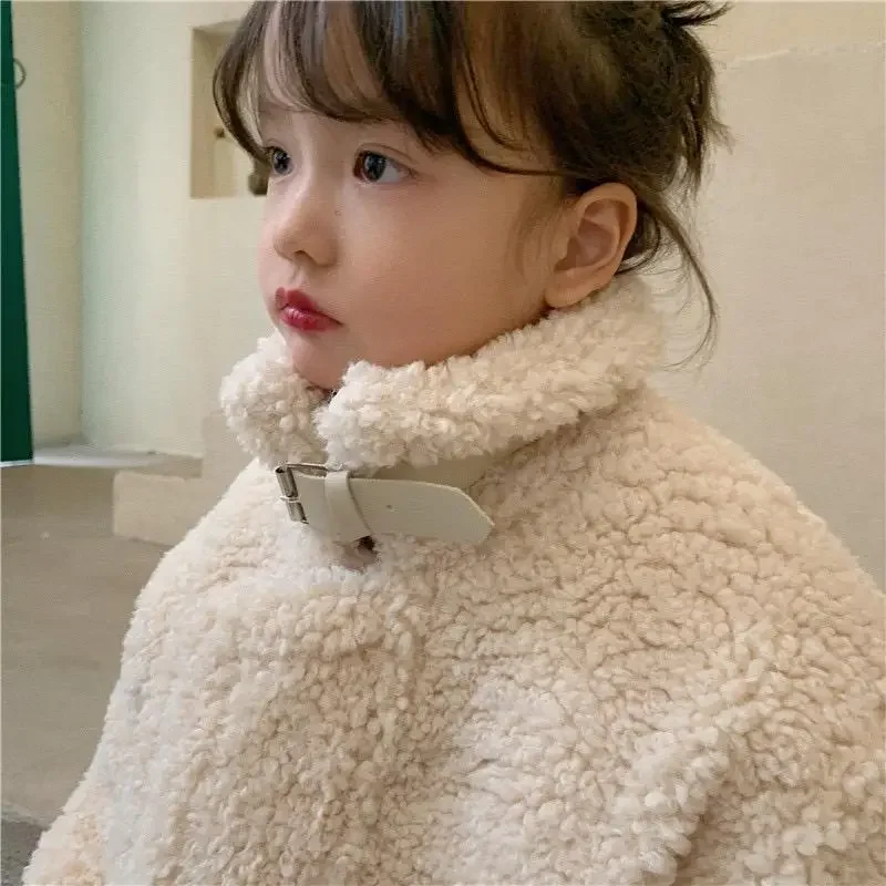 Girls Wool Coat Thickened Autumn and Winter Plush High Collar Warm Baby Childrens Korean Style Childrens Clothing