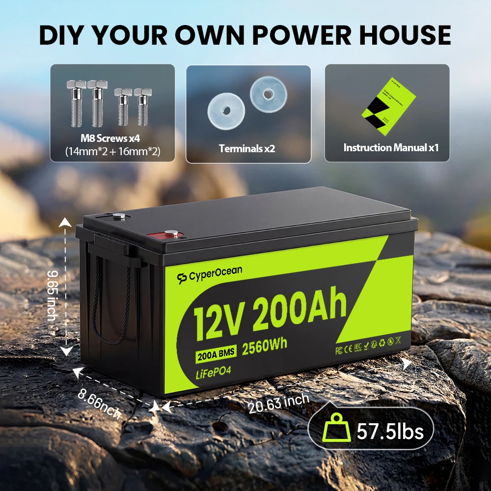 CyperOcean 200Ah Lifepo4 Battery 12V 4 Packs Solar Lithium Iron Phosphate Battery Rechargeable 200A BMS Grade A 15000+ Cycles - view 5