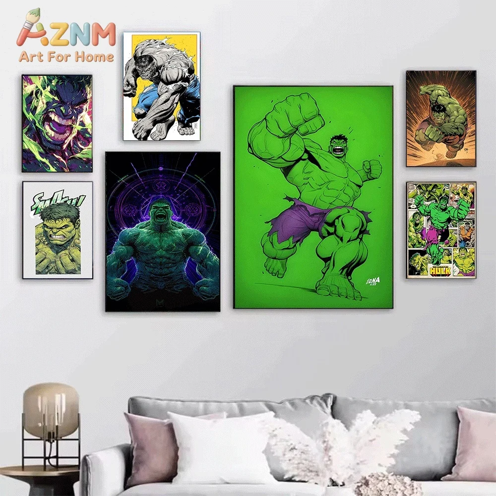 Superhero Comic Character Canvas Print,Spider‑Man Hulk Venom Iron Man Wall Poster,Unframed Canvas Painting for Living Room Bed