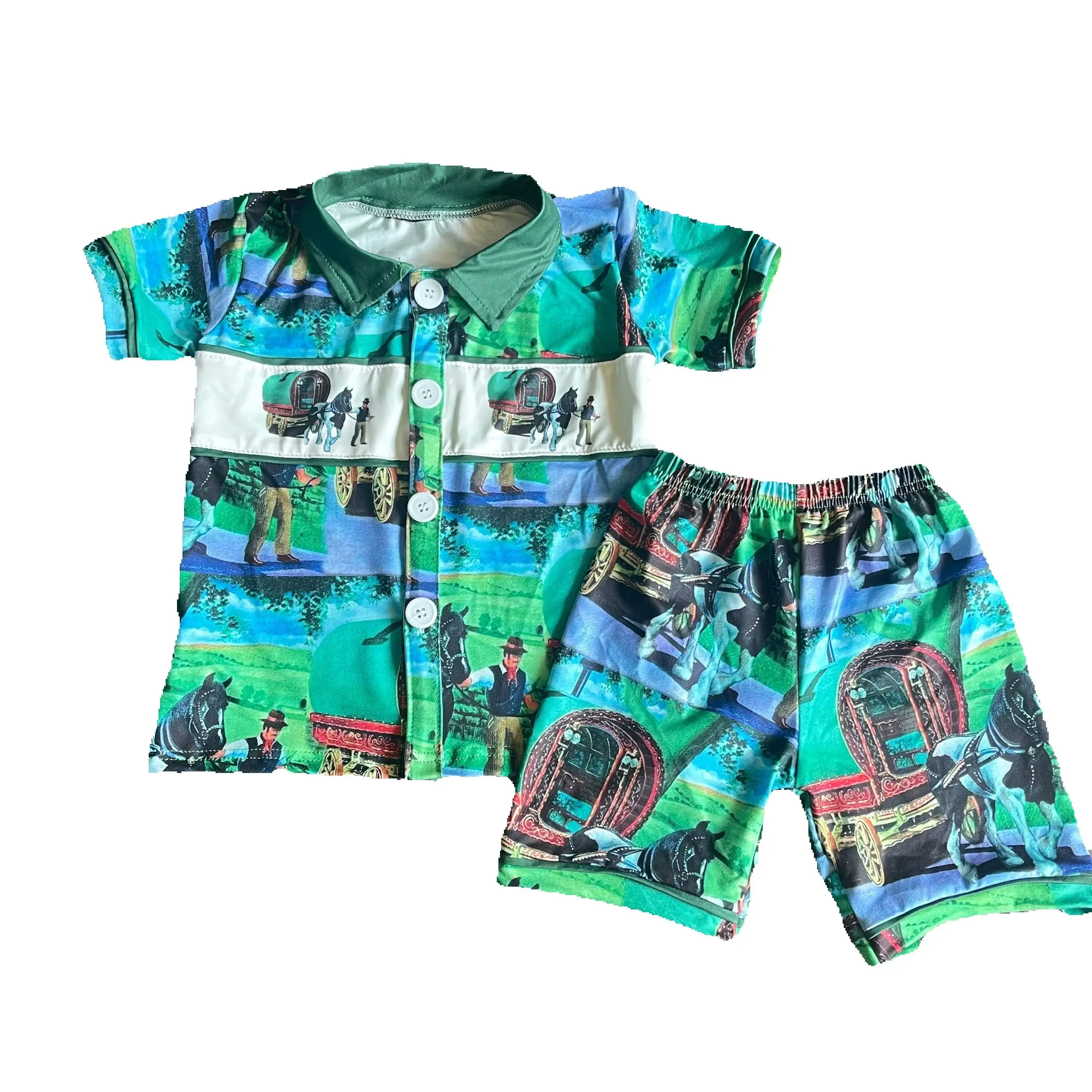 

Оптовые комплекты для мальчиков: пижамы и шорты с принтом пожарной машины, летняя одежда для мальчиков