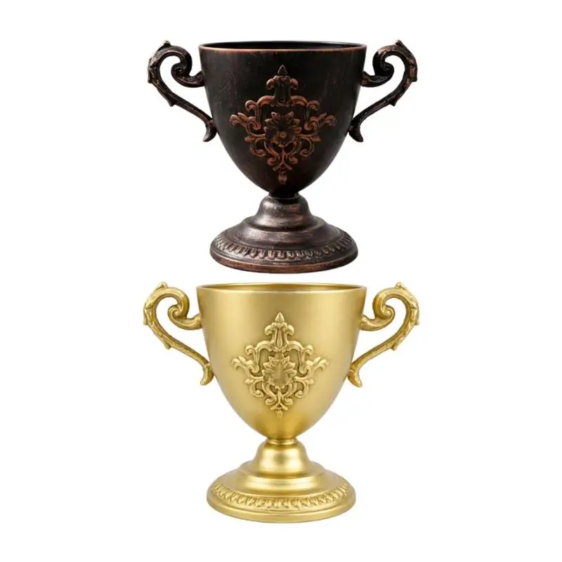 Decorative Metal Planter, Winner Cup Pedestal Pot with Scroll Handles for Tabletop Plant and Flower Arrangement Display D2RD