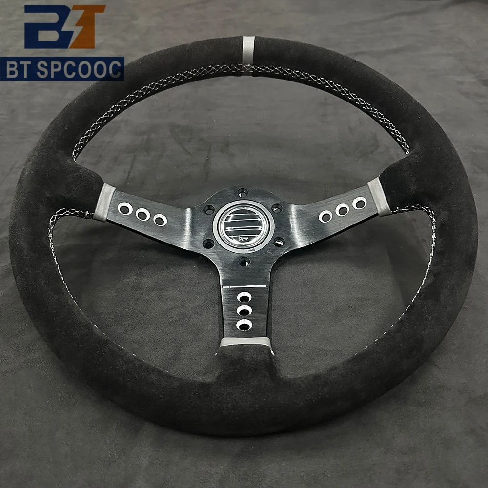 Spar Steering Wheel Suede Leather Universal Concave Steering Wheel 14inch 350mm Real Leather view 4