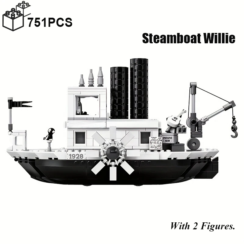 751 SZT. Kreatywne Klocki Konstrukcyjne Steamboat Willie, Pomysły na Zestaw 21317 MOC, Klocki do Składania Statku 6011 LJ99018, Zabawki, Prezent dla Dzieci