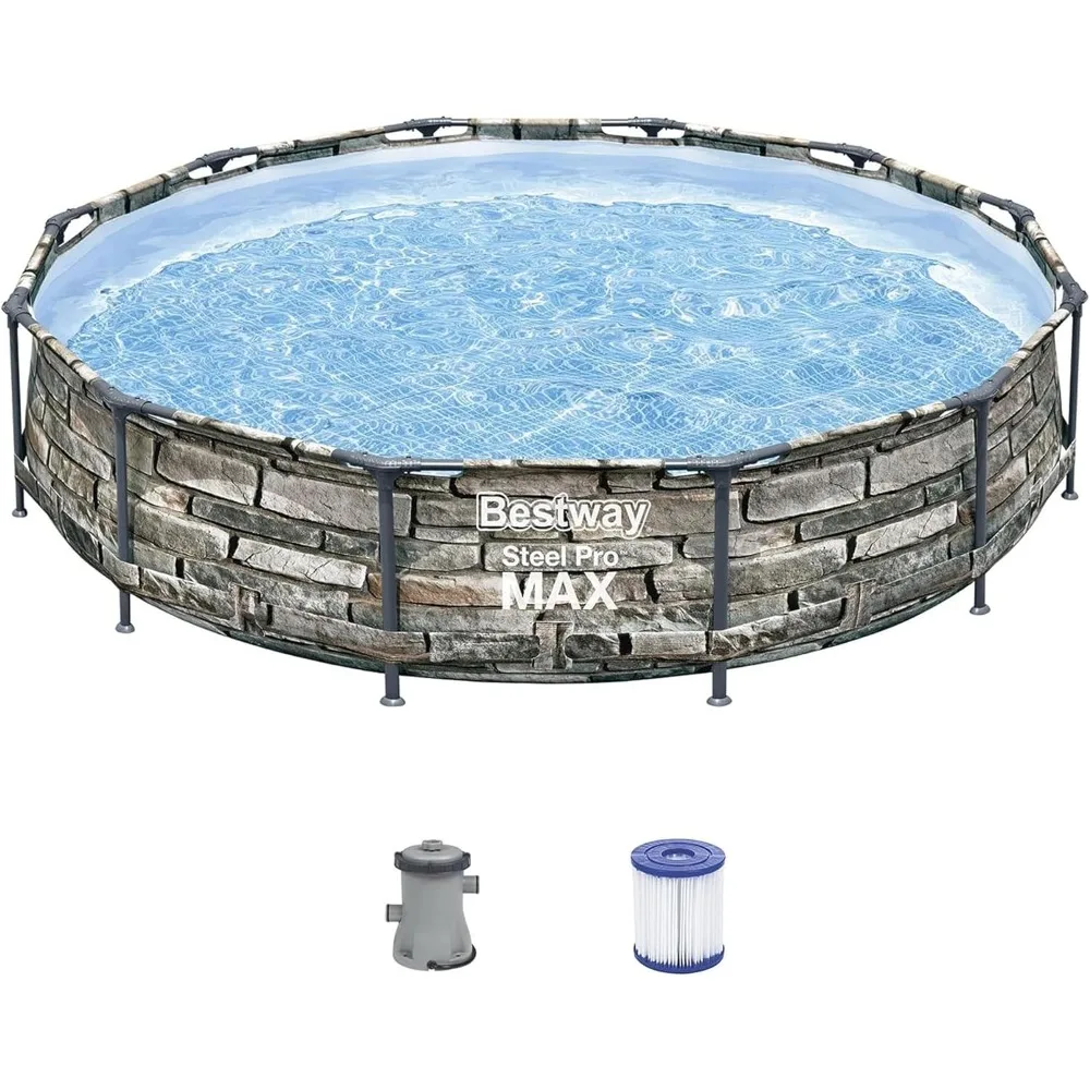 

Outdoor Swimming Pool, 12' x 30" Steel Pro Max Round Steel Frame 5-Person 1,710 Gallon Above Ground Kit, Outdoor Swimming Pool