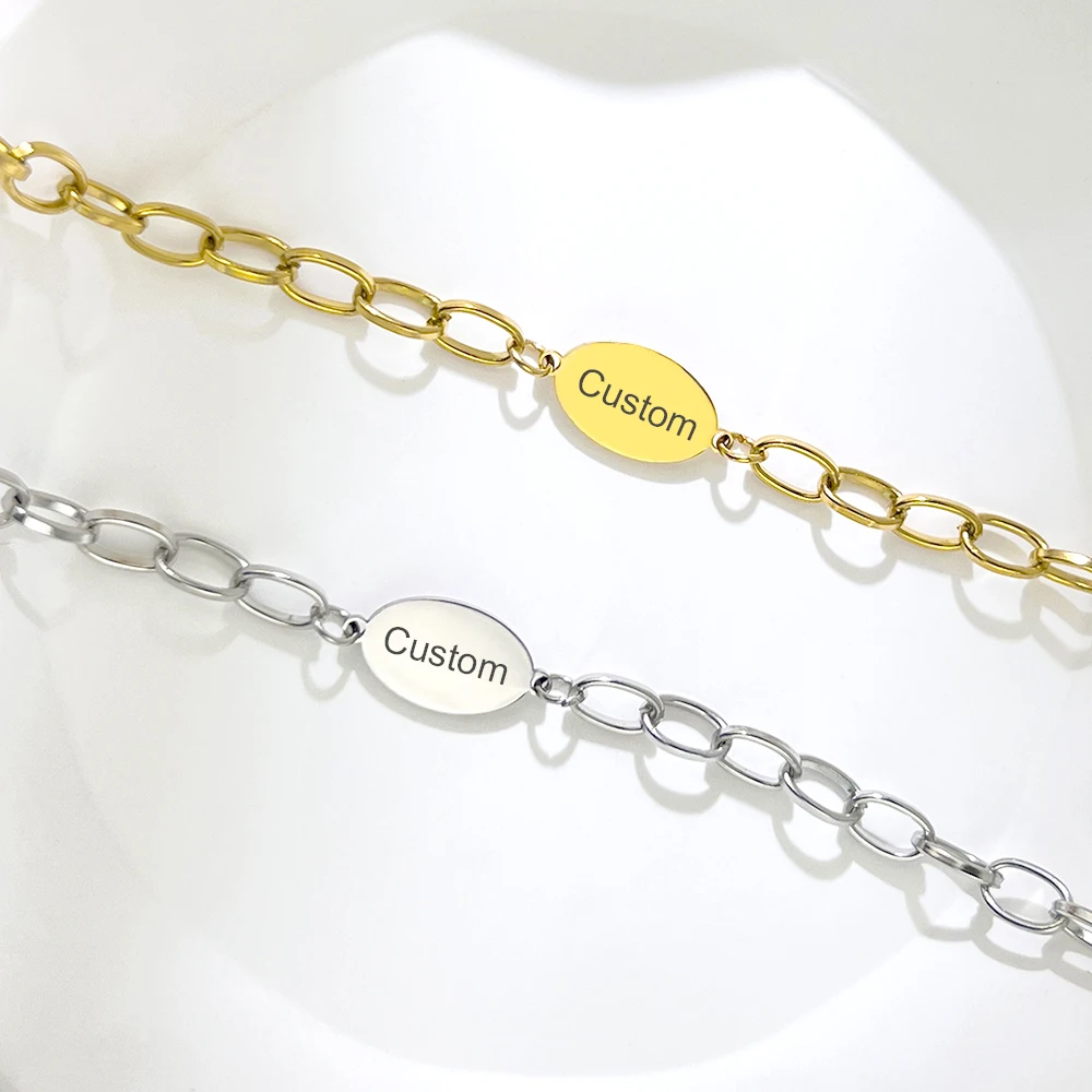 GUILING Fashion Engrave Name Bracelet  Text Words Custom Charm Women O Chain Bracelet Stainless Steel Jewelry Gift for You