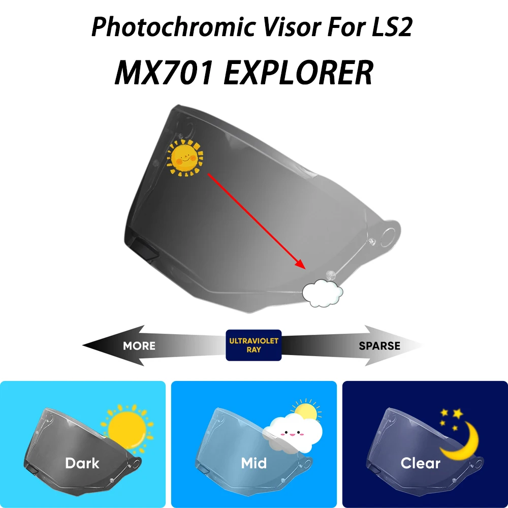 

Motorcycle helmet Photochromic Visor Anti-UV PC visor Lens MX701 hromic Smoke Dark Replacement Visor For LS2 MX701 EXPLORER