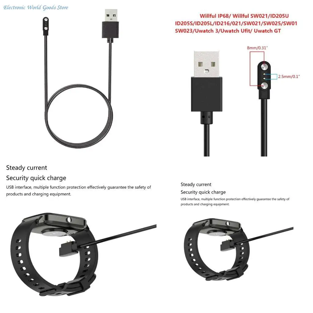 

Зарядный кабель A3PD для Willful IP68/Willful/SW021/ID205U/ID205S USB-шнур для зарядки, док-станция, кабель-подставка, для умных