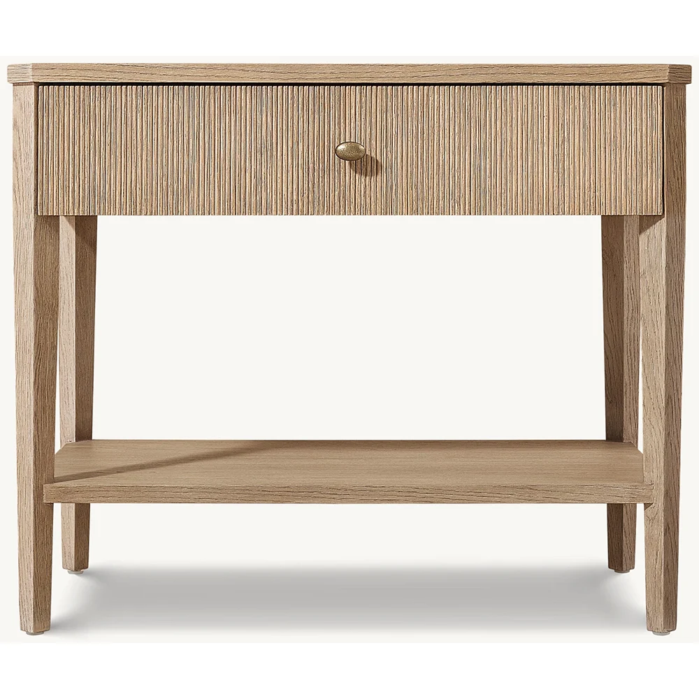 

Modern Wood Bedroom Beside Table Reeded Open Nightstand with 1 Drawer and Open Shelf
