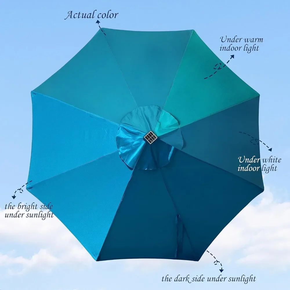 9 ft Solar Umbrella 32 LED Lighted Patio Umbrella Table Market Umbrella with Tilt and Crank Outdoor  sunshade(Cerulean)