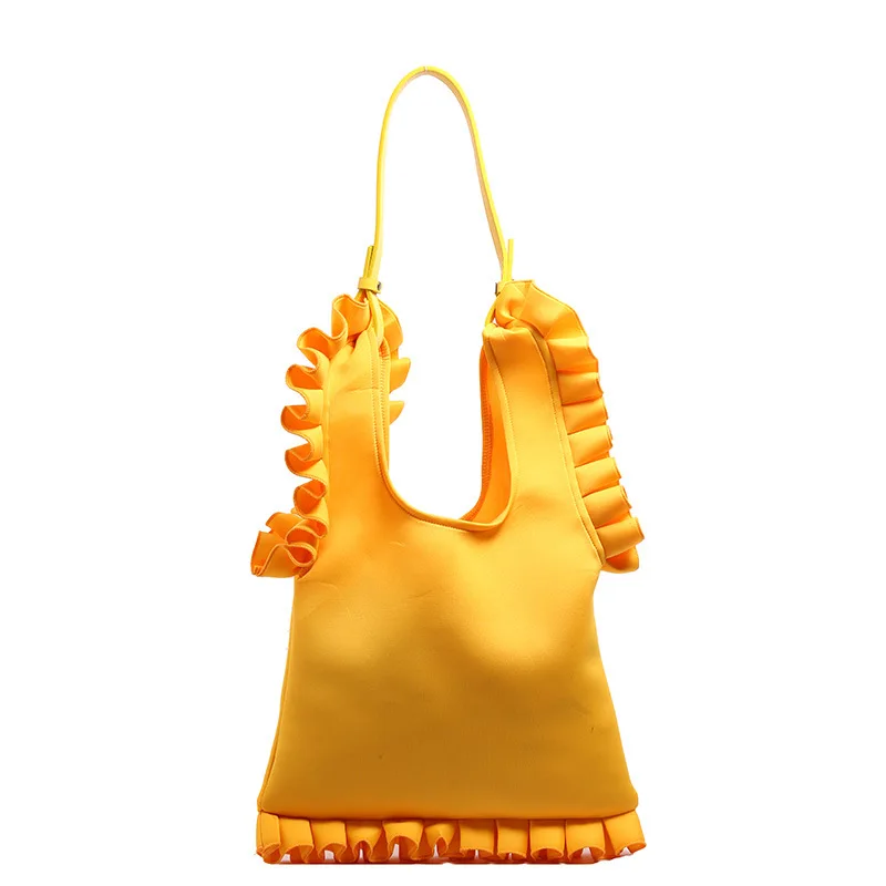 

Korean Fashion Pleated Ruffle Trim Underarm Bag Bright Solid Color Large Capacity Shoulder Bag Handbag