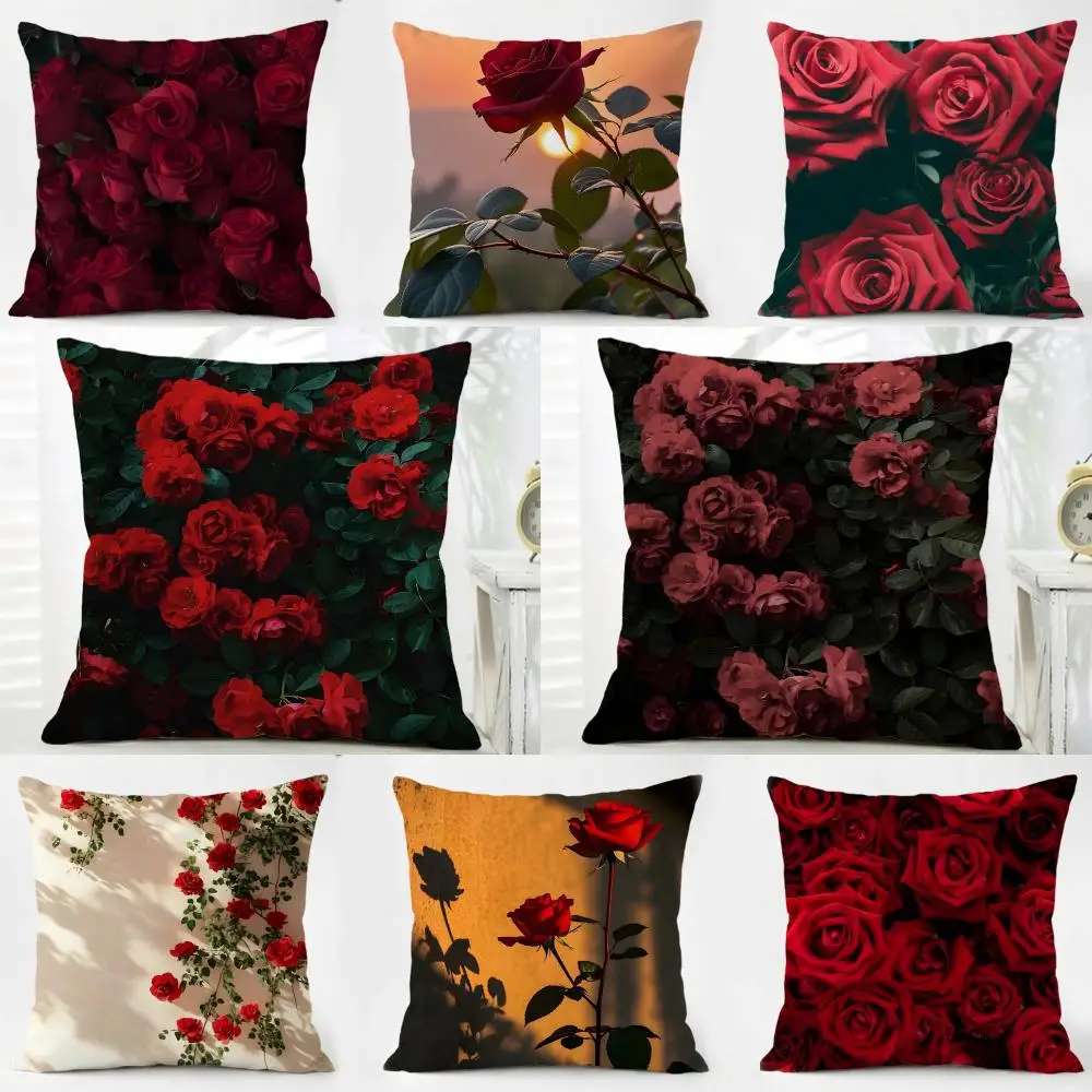R-Red Rose Cushion Cover Pillow Case Soft Friendly Fabric & Concealed Zipper