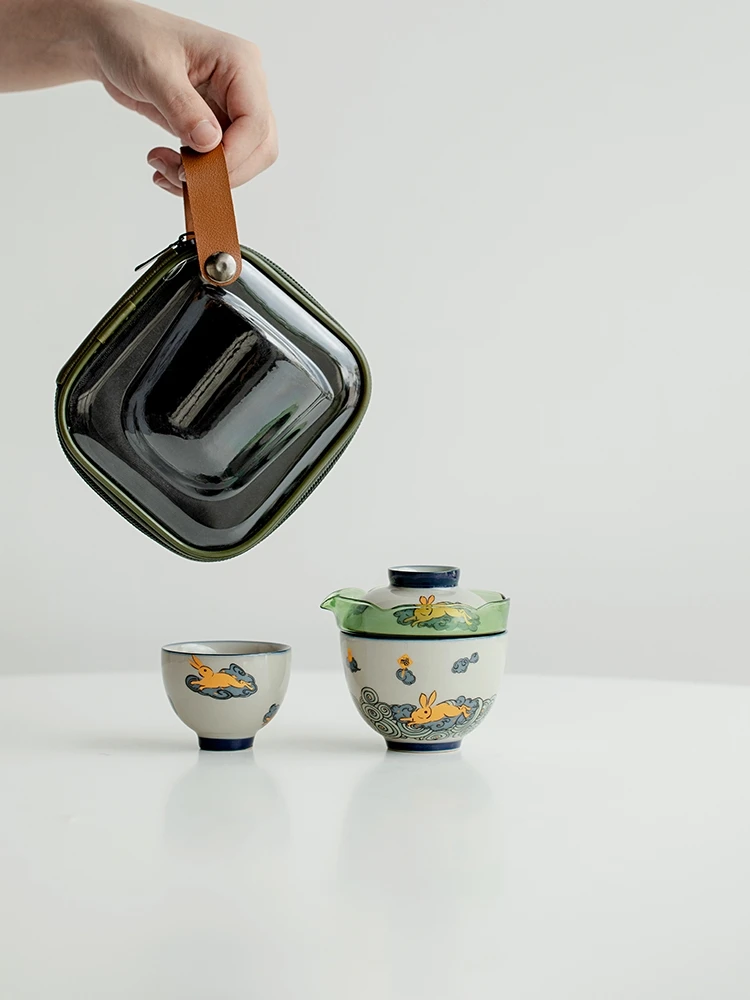 

Golden Hare Xinxi Ceramic Travel Tea Set Outdoor Portable Quick Cup Women's Cute Portable Tea Set