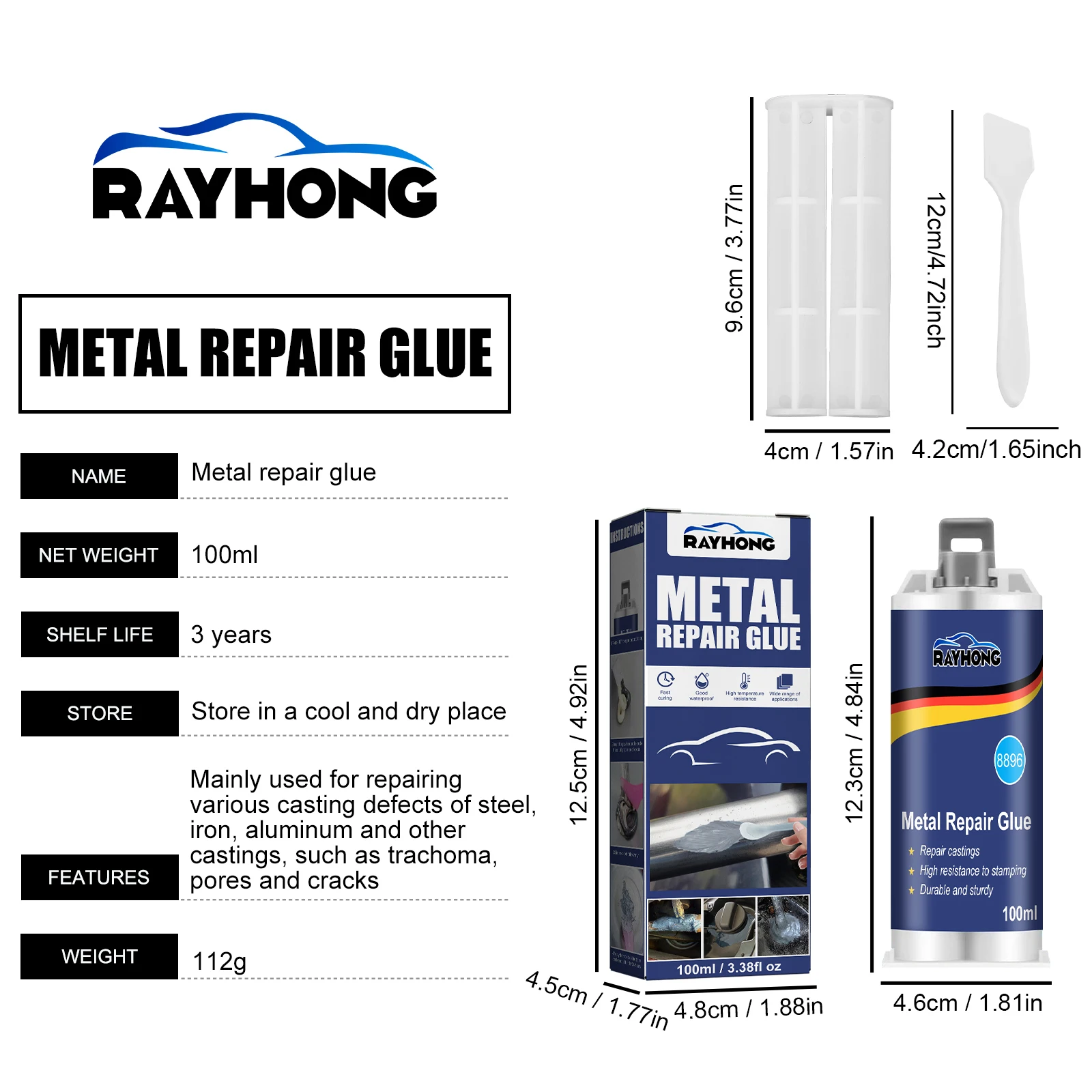 100 ml industrieller AB-Gusskleber aus Metall, hochfeste Reparatur-Kaltschweiß-Zementfüllpaste für Metall, Kunststoff, Holz, Stein, Gips – Detail 1