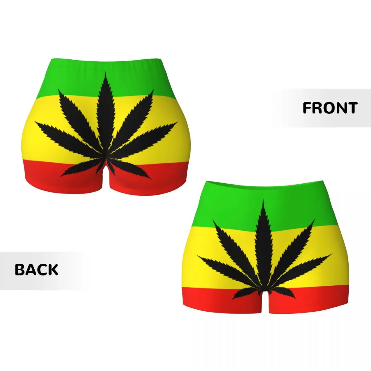 Spandex Yoga Shorts para Mulheres, Bandeira Rasta com Folha, Workout Booty Shorts