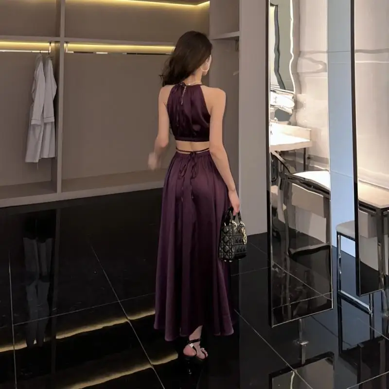 Ärmelloses Midi-Kleid für Damen, aushöhlen, schmeichelhafte Taille, neues Design, zart, elegant, A-Linie, Vestidos, Falten, Ulzzang Chic