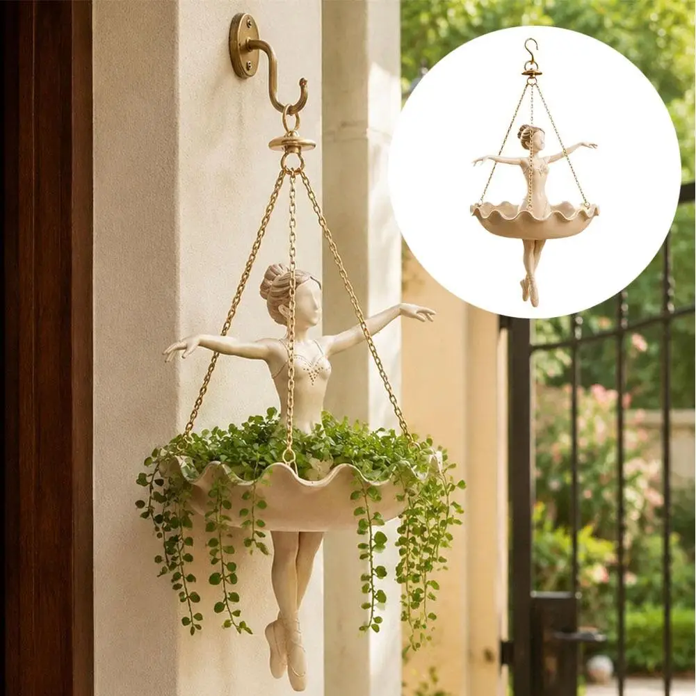 Ballerina Sculpture Hanging Planter Resin Ballet Dancer Hanging Flower Pot for Indoor Balcony Porch Trailing Plants Garden Decor