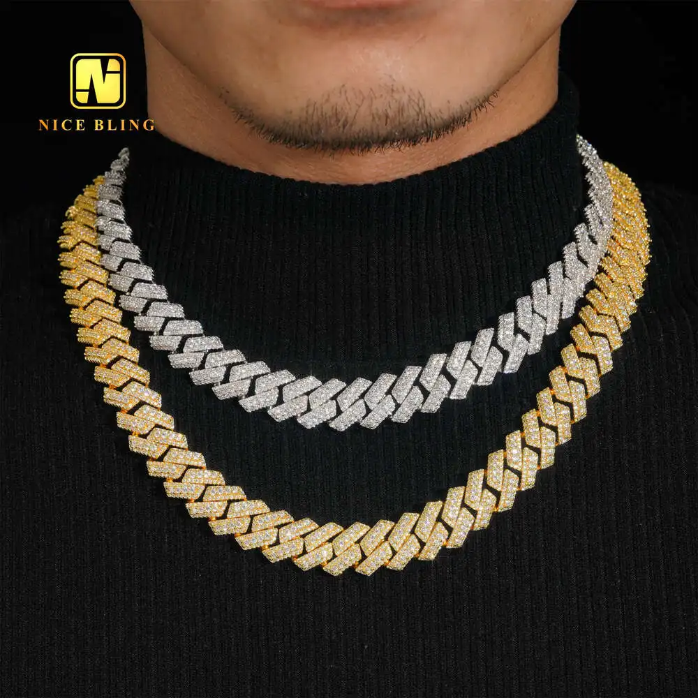 

Factory Price Hip Hop Jewelry Cuban Necklace 15mm Iced Out Cuban Clink Chain Men 18k Gold Plated Brass Cubic Zirconia Necklace