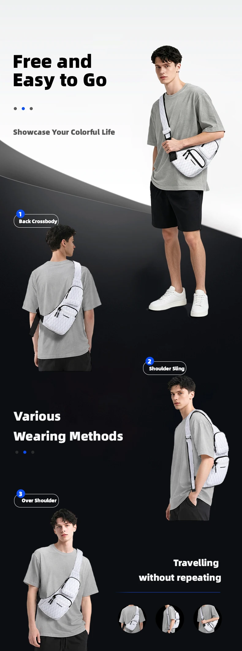 HK Modische, leichte Umhängetasche, hochwertige, wasserdichte X-Pac Herren-Brusttasche, Schultertasche für Pendler, Radfahrer und Reisende – Detail 11