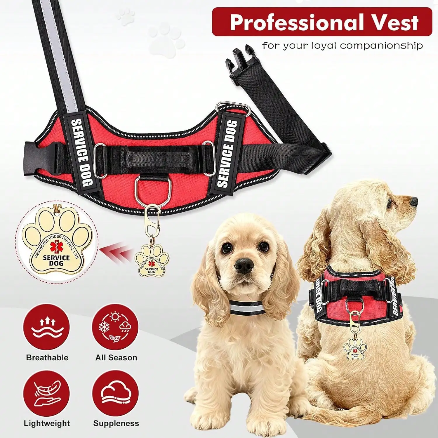 Information Cards, Harness In Sizes X Small To XX Large, Metal Dog Has Ruggedized Clip, 2-Sided Service Animal Car