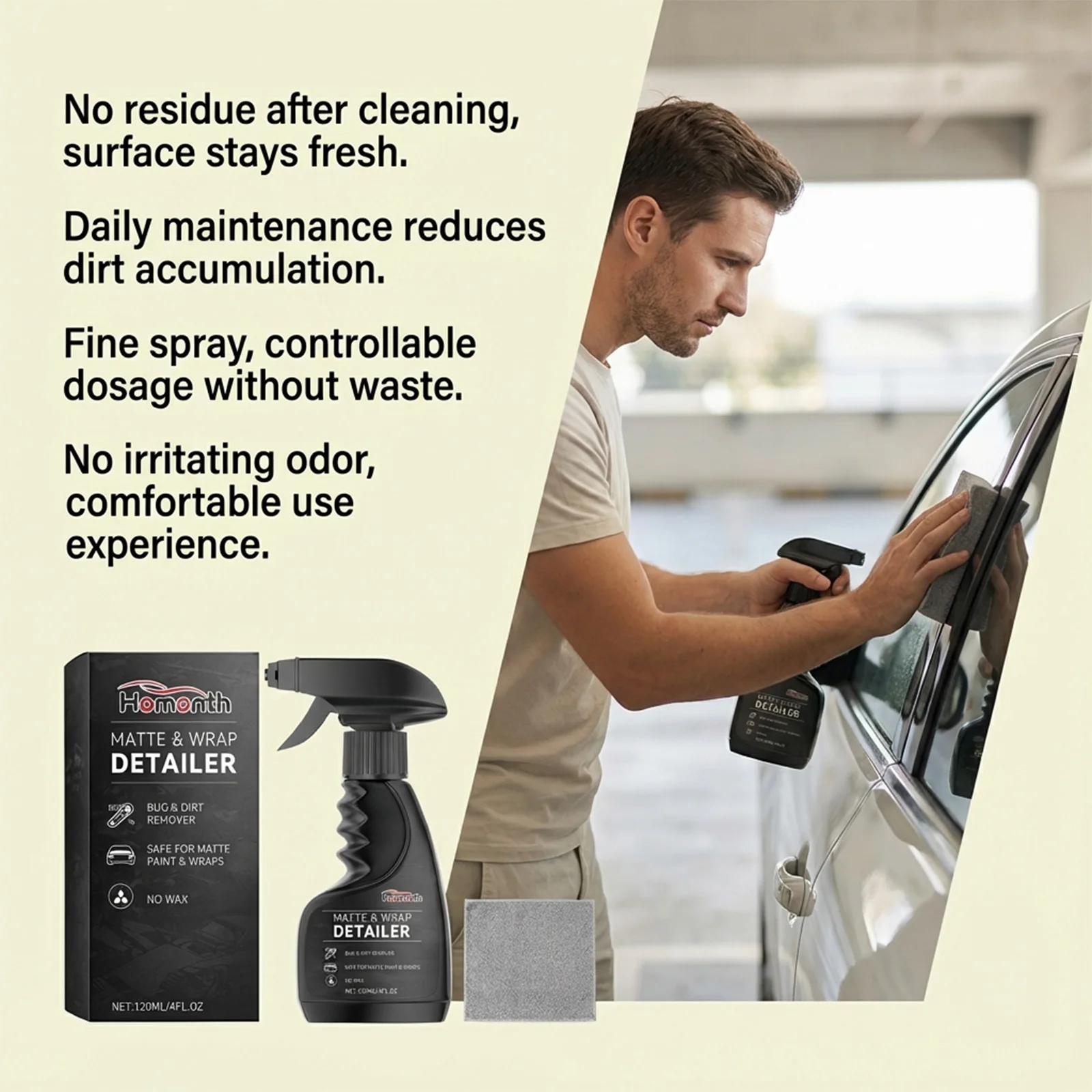 Homonth Matte Paint Wrap Detailer Spray ohne Wachs, Insekten- und Schmutzentferner, sicher für die tägliche Pflege und Reinigung des Auto-Außenteils, 120 ml – Detail 3