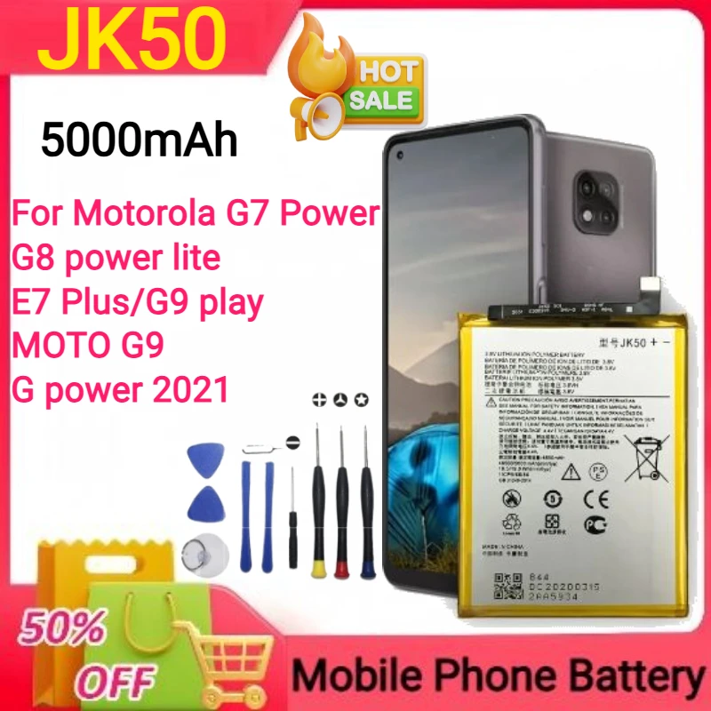 

Новый аккумулятор 5000 мАч JK50 для Motorola G7 Power/G8 Power Lite/E7 Plus/G9 Play/MOTO G9/G Power 2021, аккумулятор для мобильного телефона + инструменты