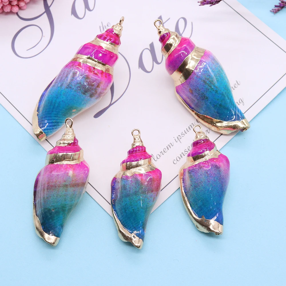 5szt Bohemian Style Natural Colorful Conch Shell Pendant Electroplated Beach Jewelry for Choker Necklace Diy Making Accessories