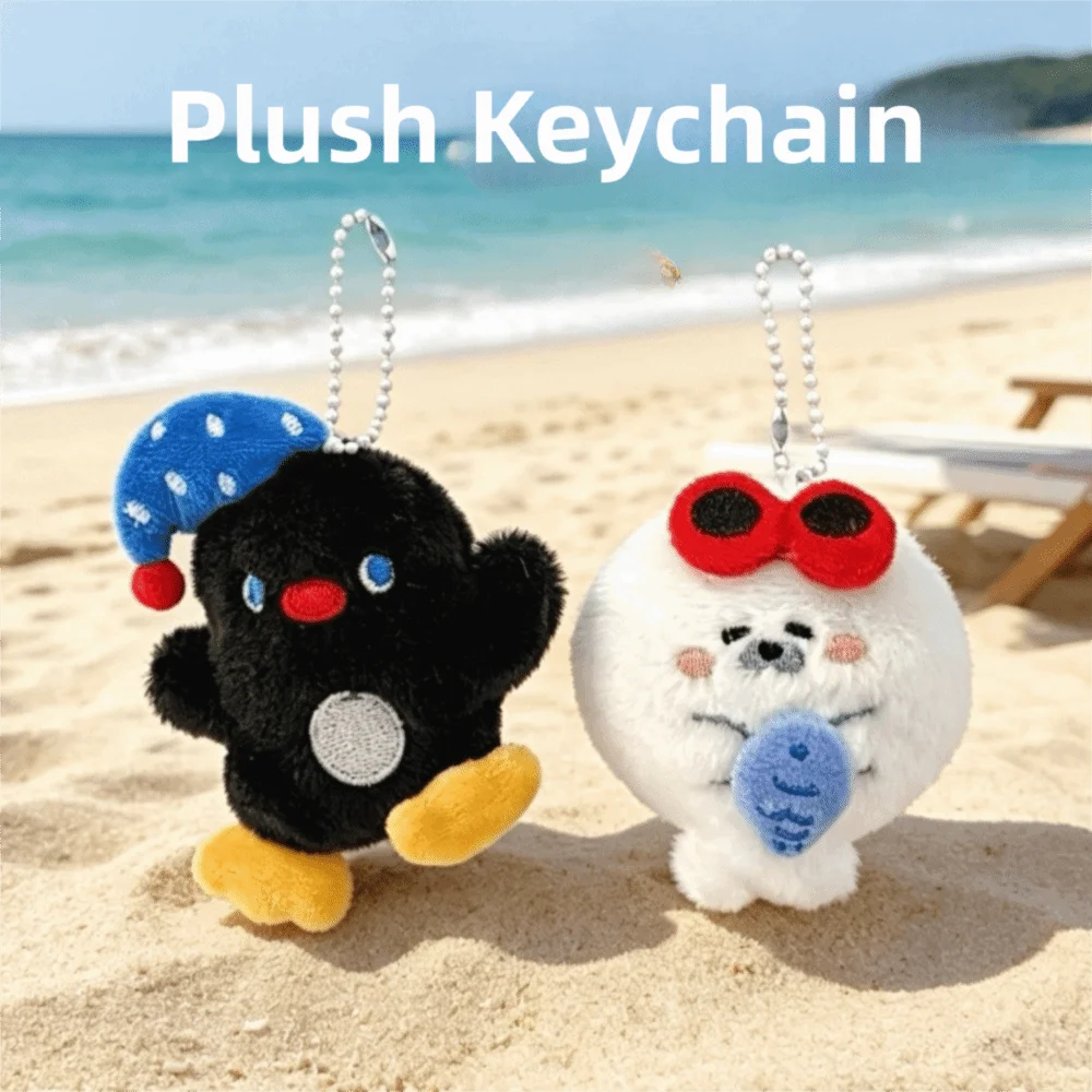 Fluffy Plush Seal Keychain Soft Cartoon Penguin Doll Pendant Lightweight Portable Sunglasses Seal Bag Charm Bag Charm