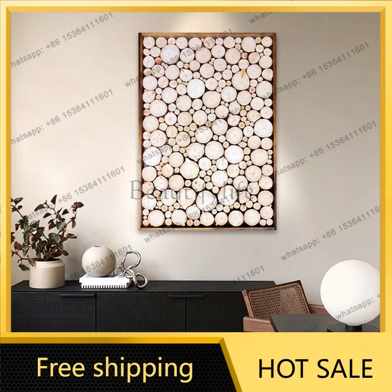 LJY Japanese-style log wind living room sofa back decorative painting natural log chips
