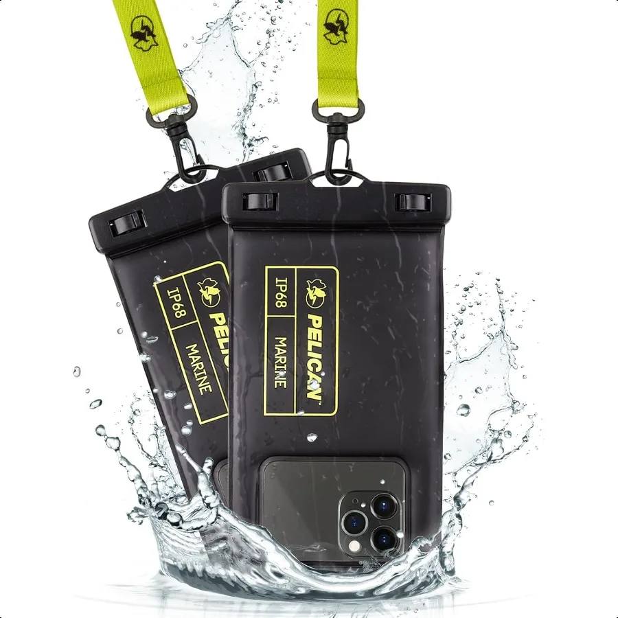 

Pelican 2 Pack Marine IP68 Waterproof Phone Pouch Regular Size Floating Waterproof Phone Case Beach Cruise Ship Travel entials