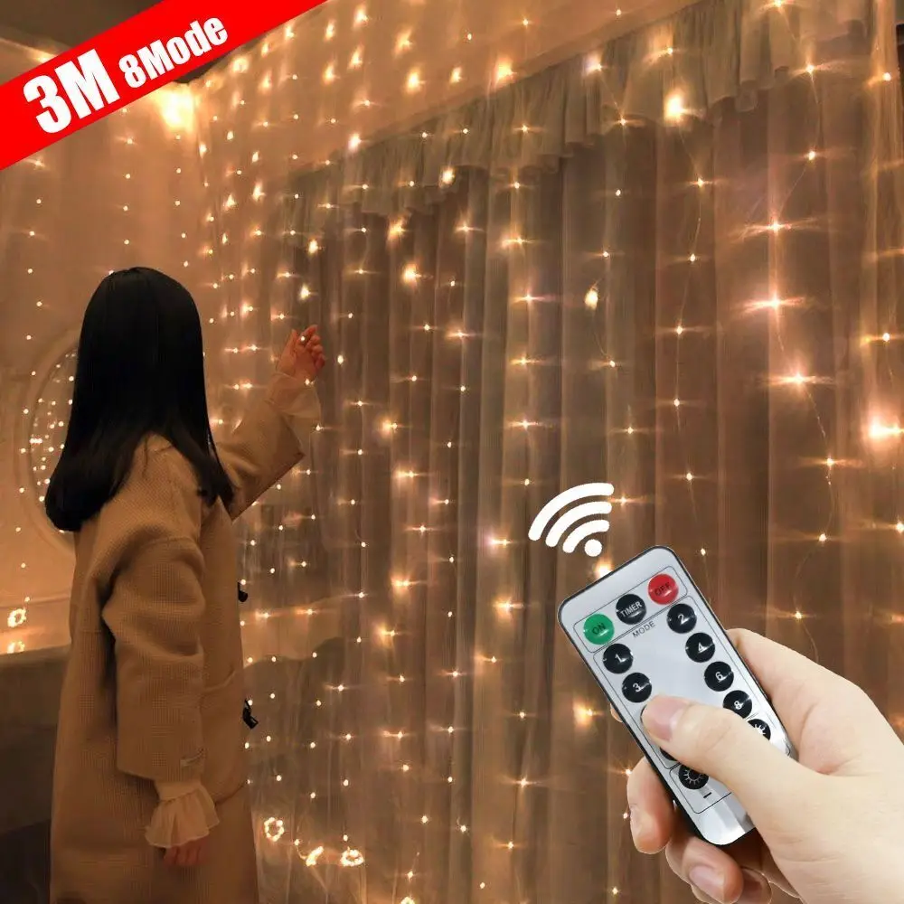 

LED String Lights 6m/4m/3m USB Curtain Lights 8 Lighting Modes Garden Holiday Home Christmas Wedding Decoration Pavilion Lights