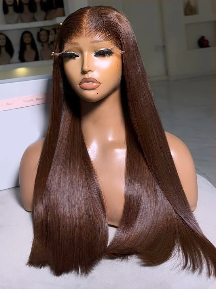 

HD-парик из натуральных бразильских волос, шоколадно-коричневый, 13x4, прямой, с фронтальной шнуровкой, 13x6, для женщин, 100% человеческие волосы Реми, предварительно прорезанный.