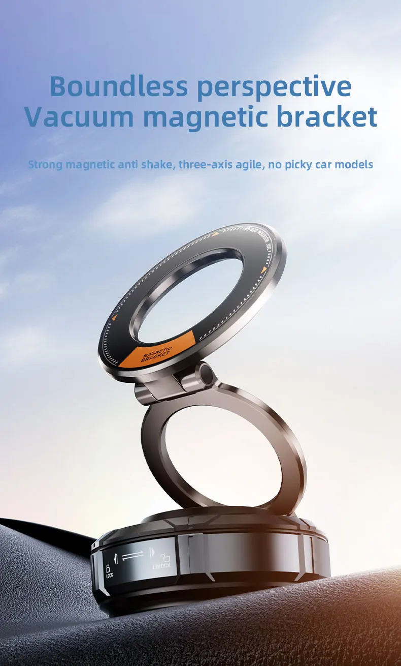 Strong Magnetic Car Phone Holder Foldable Design 90° Adjustable Vacuum Mount for Car/Desk/Bathroom/Universal Use