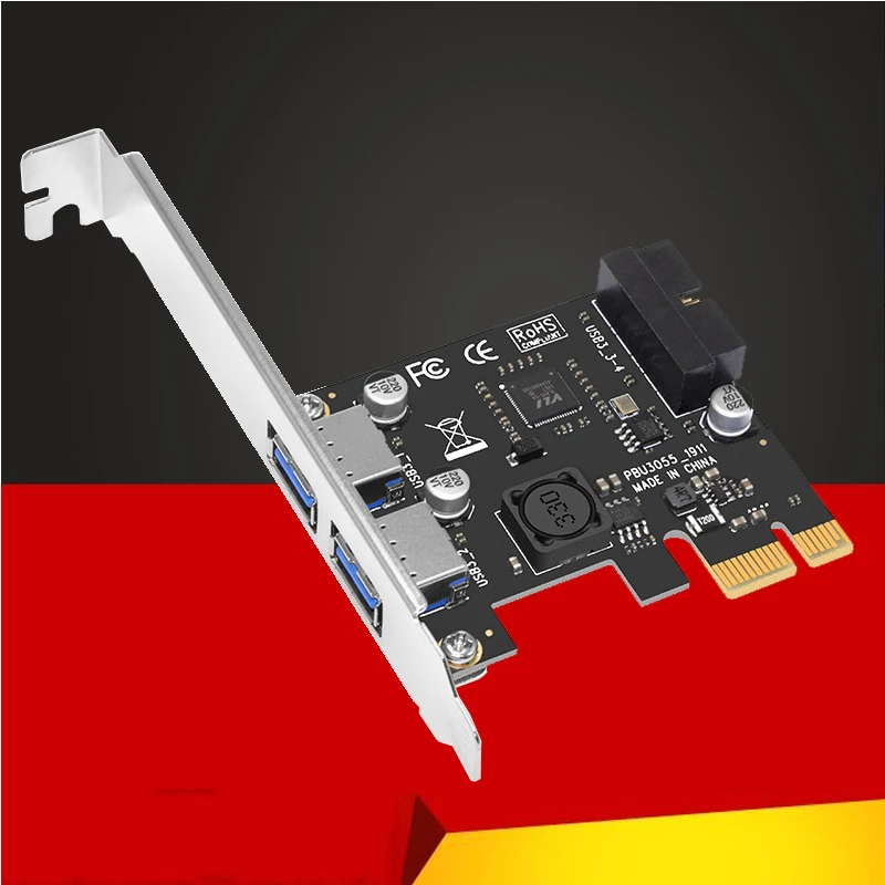 Adaptador de tarjeta de expansión USB 3,0 PCI-E, Hub interno de 19 pines, 2 puertos, 3 a PCIE, PCI Express