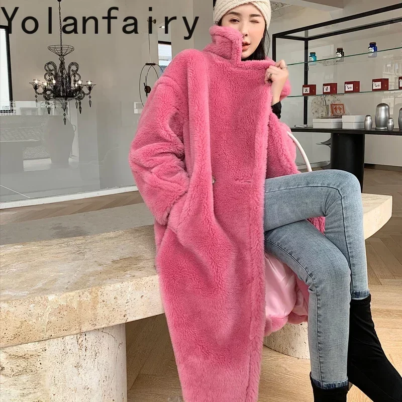 Fashion High Quality 100% Genuine Wool Fur Coat Autumn Winter Long Oversized Female Jacket Warm Women's Coats Abrigos Zjt1944