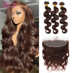 #4 Donkerbruin Gekleurde Bundels Met Sluiting 13X4 Kant Pretokkelende Body Wave Human Hair Weave Bundels Met Frontale Hair Extensions