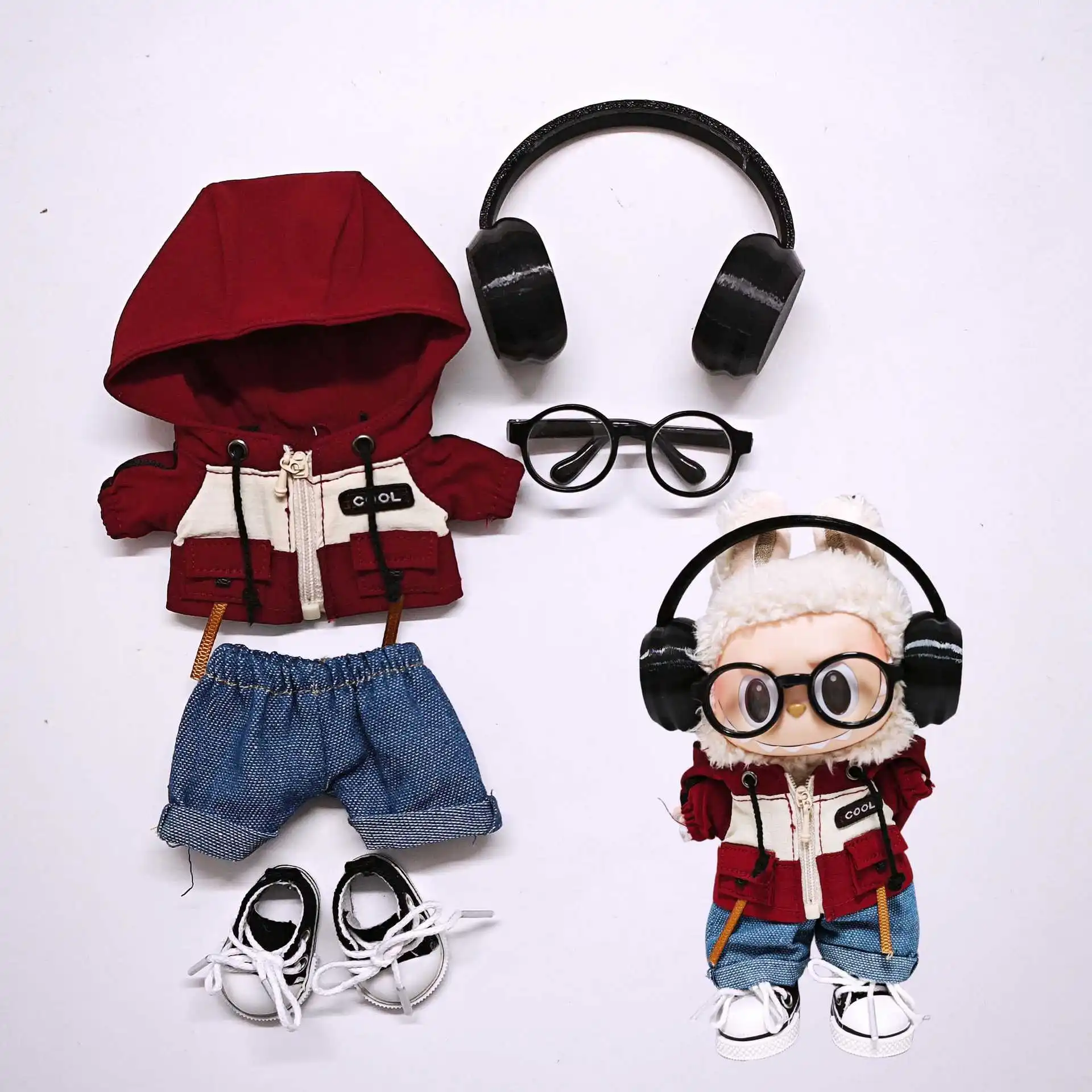 

Labubu Doll Clothes Denim Jacket Set 15cm 17cm Doll Clothes
