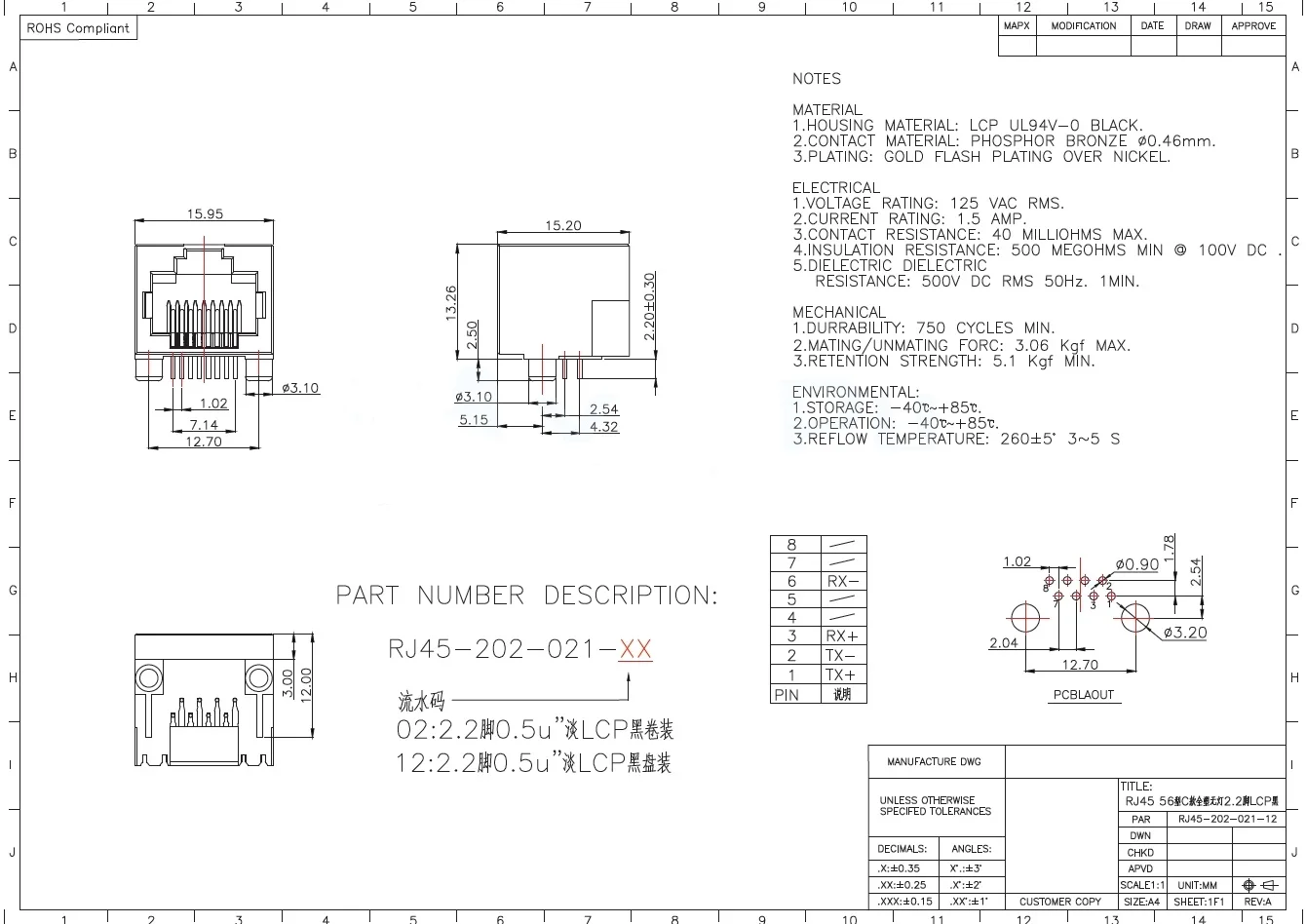 5PCS/RJ45-202-021-12 RJ45-306-005-18 RJ45-541-003-21 RJ45-interface