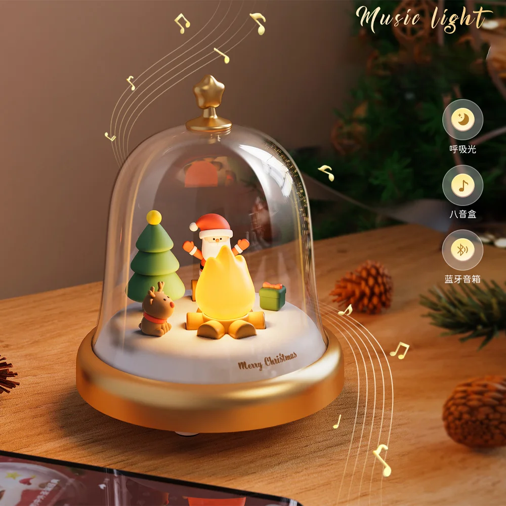 Christmas Gift Bluetooth Speaker Atmosphere Led Night Light Room Decoration Rechargeable Small Campfire Nightlight Gifts For Kid