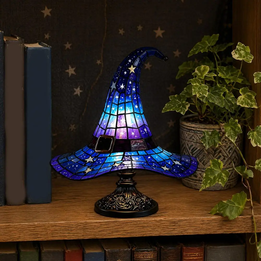 Low Energy Desk Lamp Witch Hat Table Lamp Usb Powered Led Bedside Light Resin Night Light Halloween Bedroom Decor Decorative