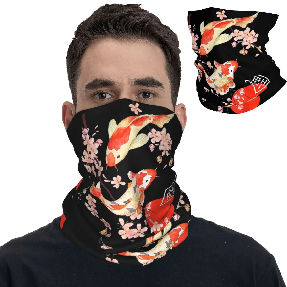 Cherry Blossom Koi Fish Sakura Bandana Neck Cover Printed Balaclavas Wrap Scarf Warm Headwear Sports for Men Women Adult Winter