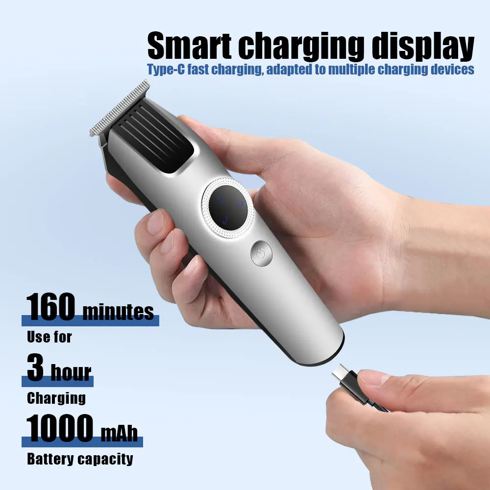 HIENA Silver Hair Clipper Professional Hair Clipper Oil Head Carving Clipper for Men's Silent Large Display Screen hair cutting