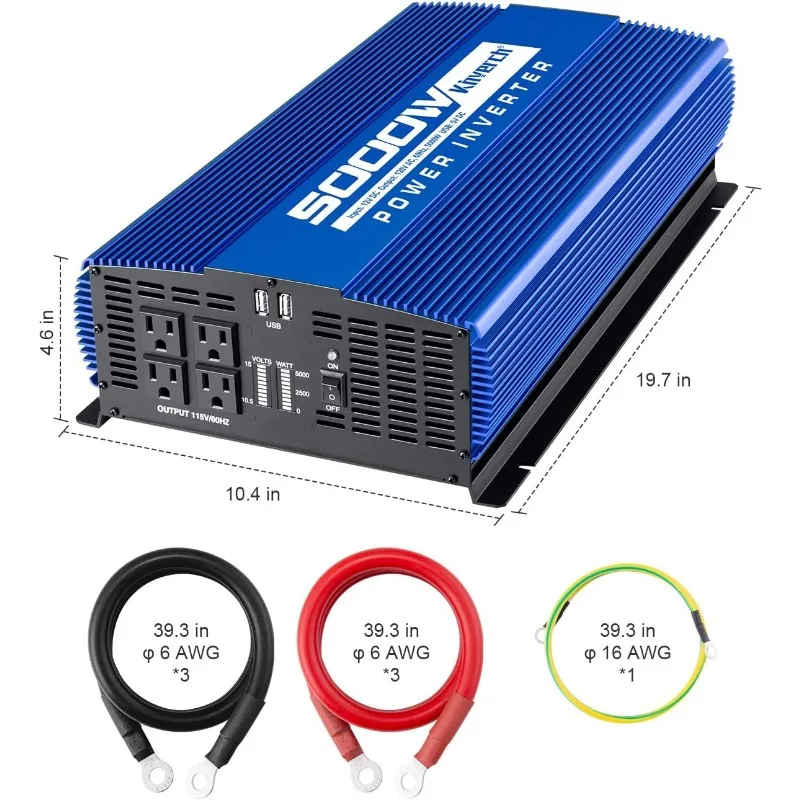 5000W Power Inverter 12V to 110V Car Inverter with 4AC Outlets 2USB Ports for Camping/Truck/RV/Home