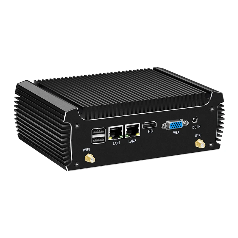Helorpc Fanless Industrial Mini PC Intel Core i5-7200U DDR4 WiFi Computer with 4xUSB3.0 2xUSB2.0 2xRS232/485 COM Windows10 Ready