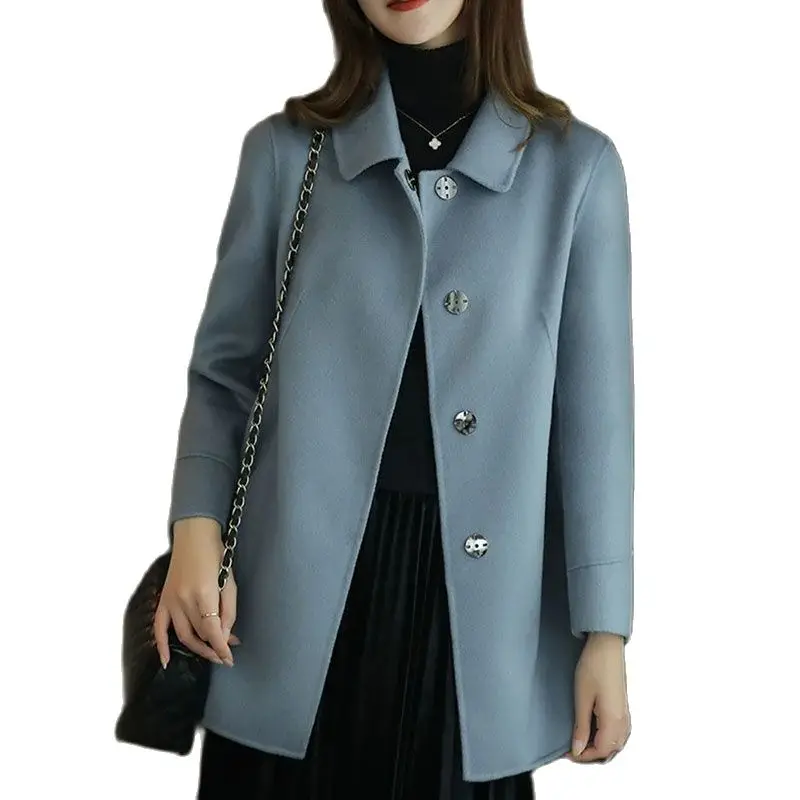 

2023 Autumn And Winter New High-End Woolen Coat Women's Long Joker Leisure Trend Solid Color Single-Breasted Woolen Overcoat