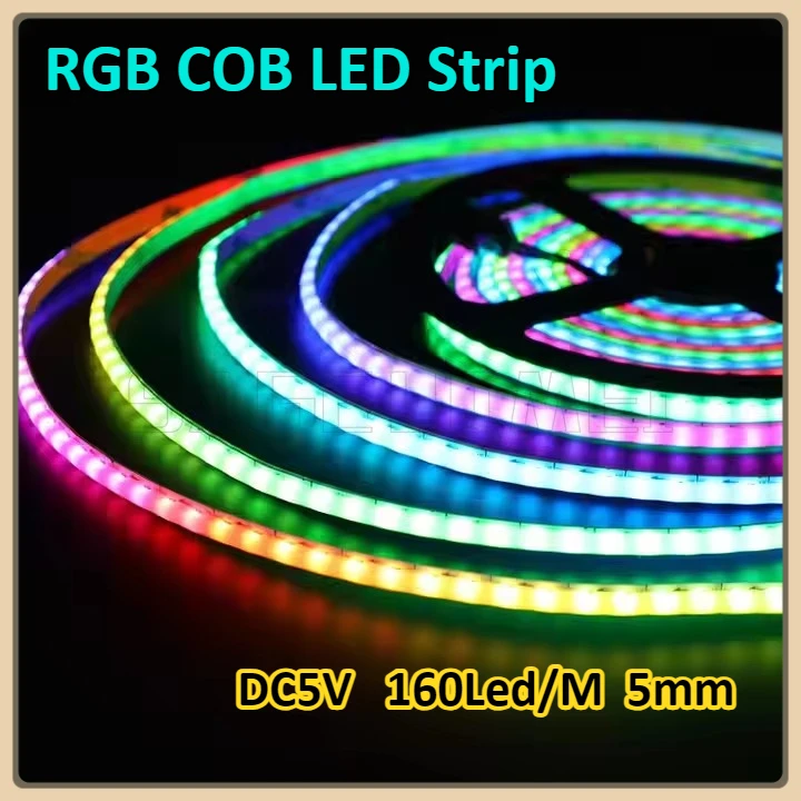 DC5V WS2811 Individually Addressable RGB COB LED Strip Light 160Led/M High Density Flexible 5mm Smart Pixel COB Light Dreamcolor