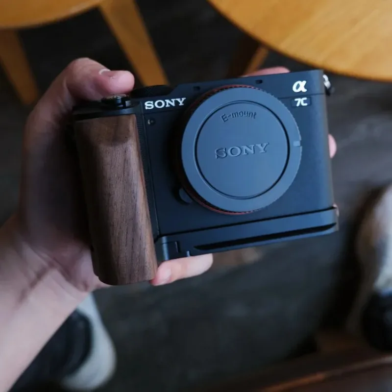 Wood Hand Grip Plate Bracket with Alum Base Plate Bracket For Sony A7C