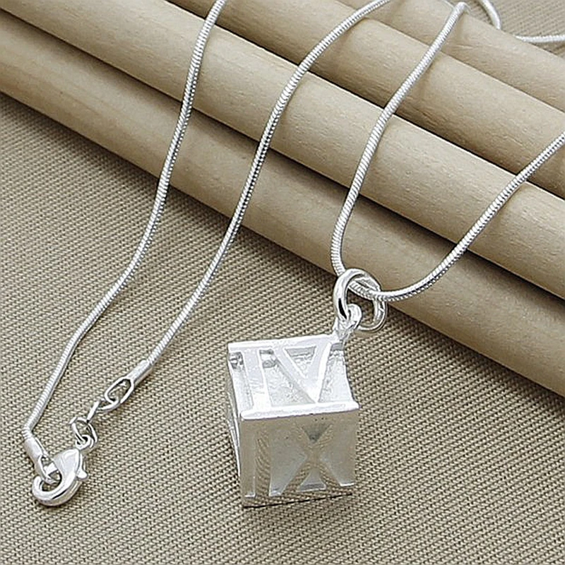 

925 Sterling Silver Square Roman Numerals Pendant Necklace For Women Wedding Fashion Jewelry Gifts