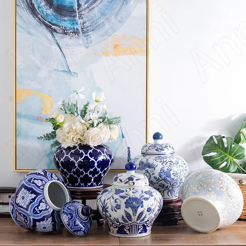 

European Ceramic Vase Blue and White Porcelain Desktop Dried Flowers Organizer Creative Overglaze Home Decoration Ornament