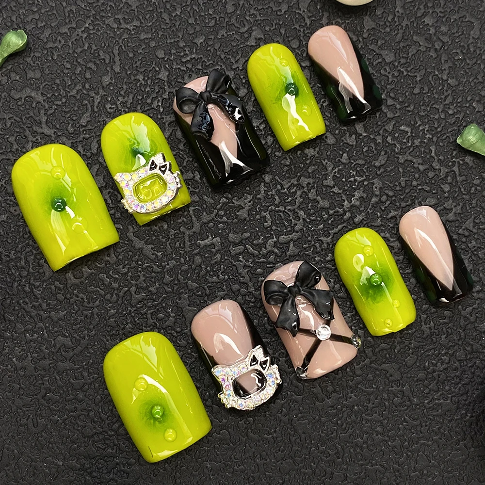 

Новый дизайн, классические 3D-накладные ногти салонного качества, ручной работы, 10 шт., акриловые, короткие, для маникюра