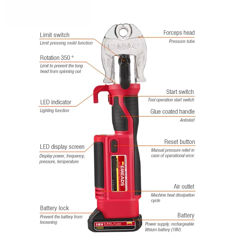GES-1525  Pz-1930 Plumbing Gas Hvac Pex Pipe Stainless Steel Copper Pipe Crimping Tool Battery Powered Hydraulic Press Tool